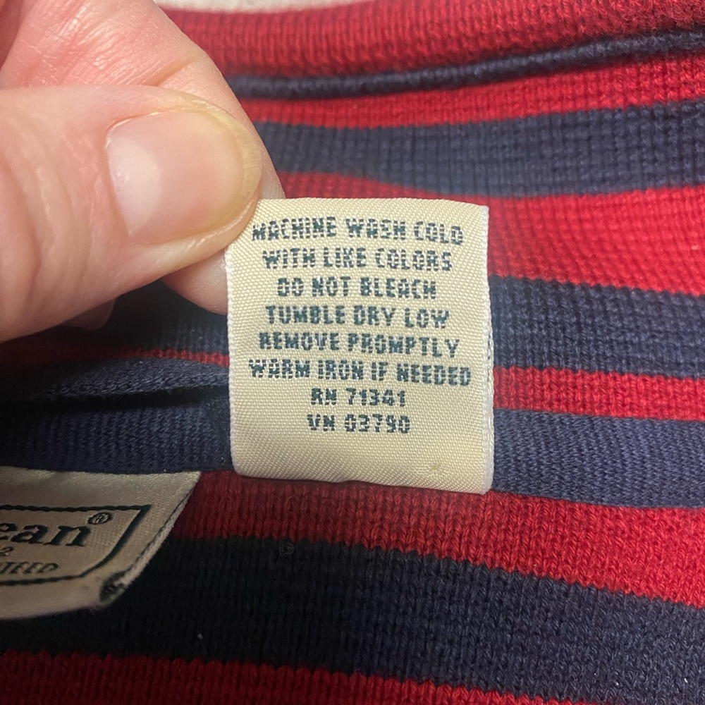 LL Bean Mens Striped Sweater Size XXL Long Sleeve Quarter Zip Pullover Red Navy - Picture 4 of 8